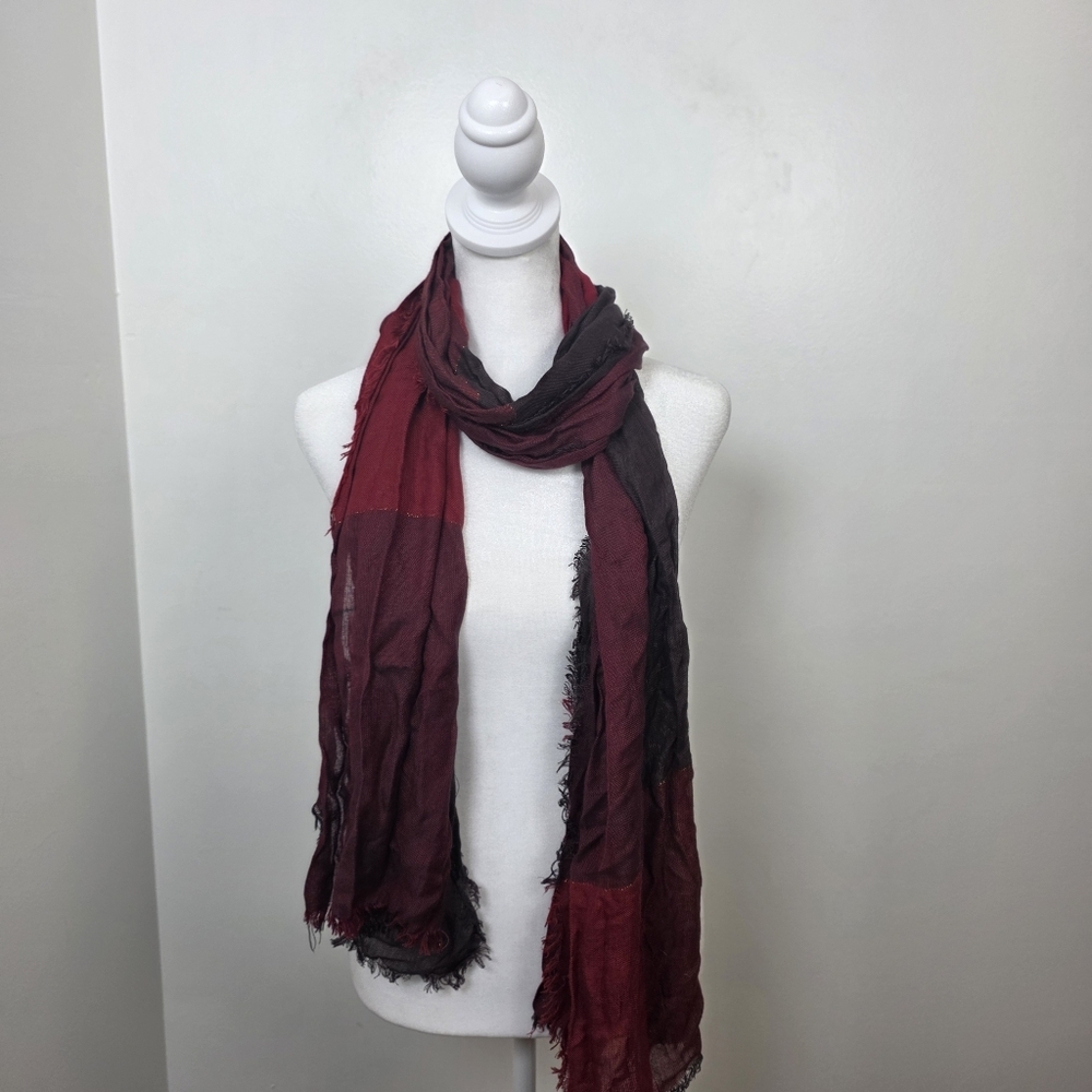 Red Burgundy Gold Sparkle Whimsygoth Raw Hem Winter Fall Casual Layering‎ Scarf